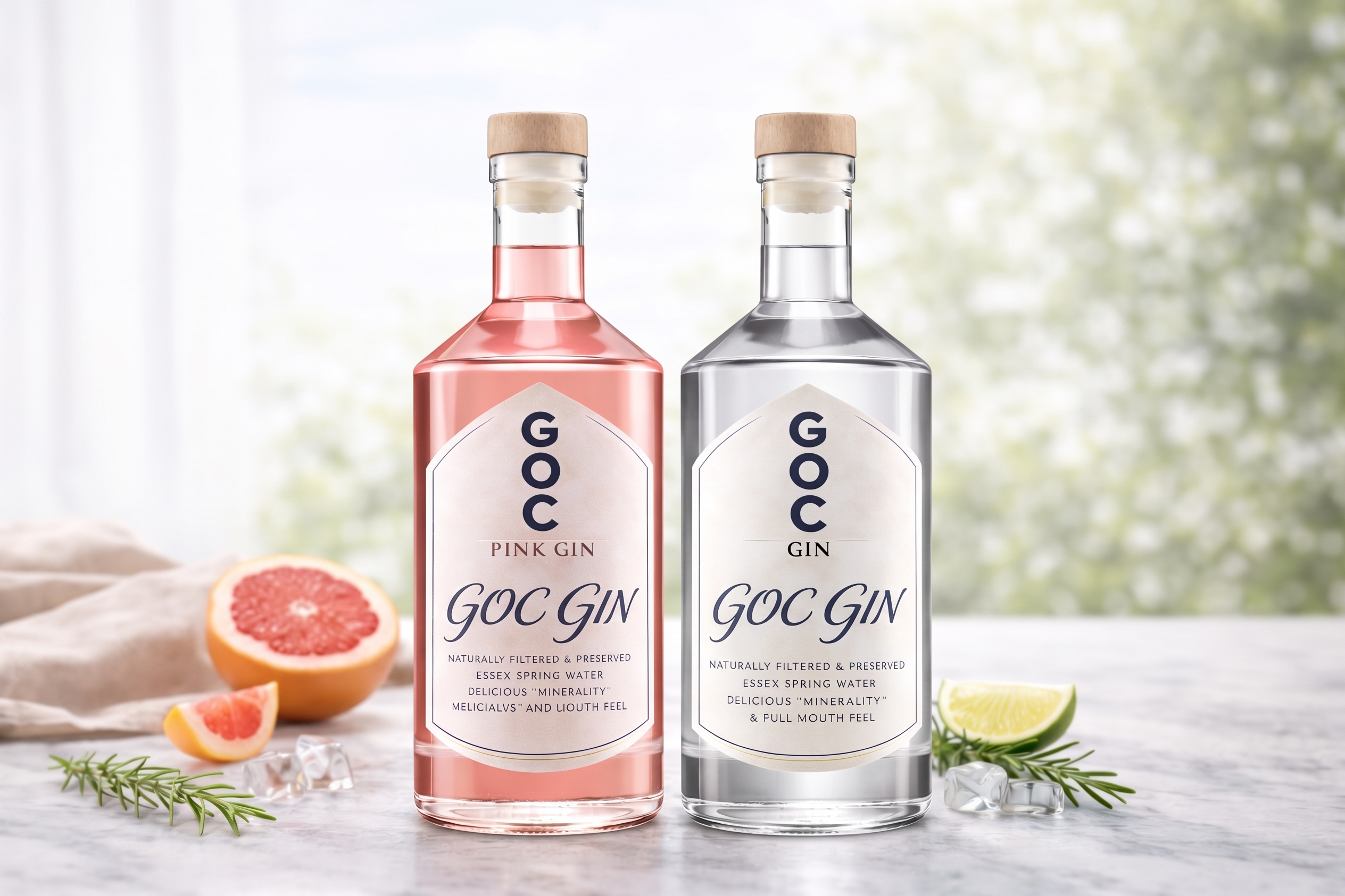 GOC Gin Duo on fine Italian marble